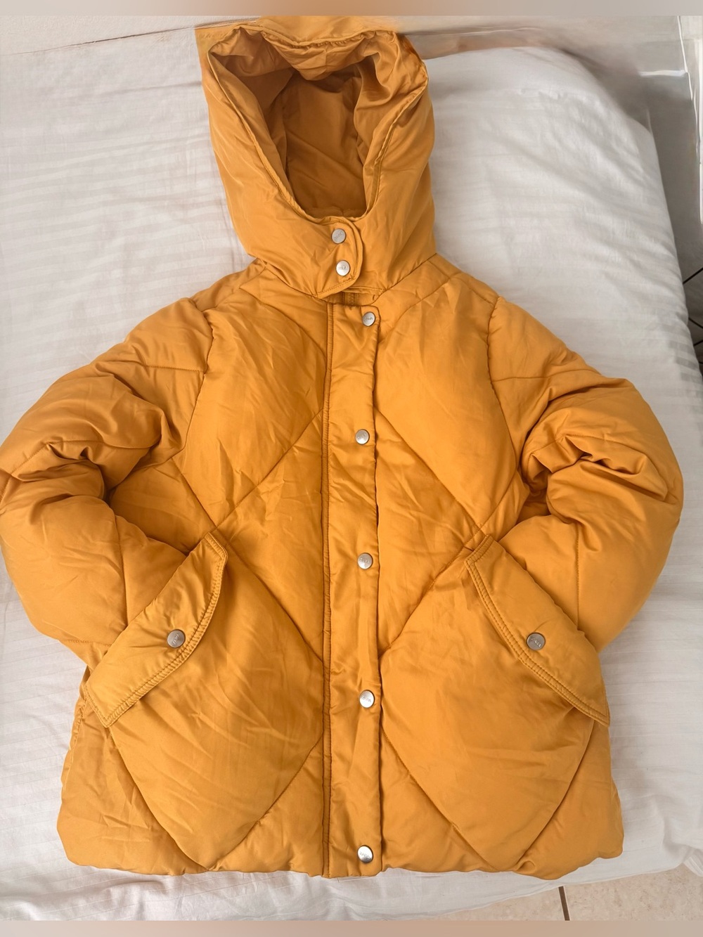 Zara Kids Hooded Quilted Puffer Jacket in Mustard Yellow